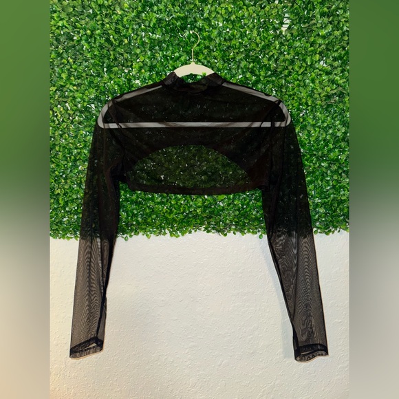 Black Sheer Long Sleeve Crop Top - Picture 3 of 3